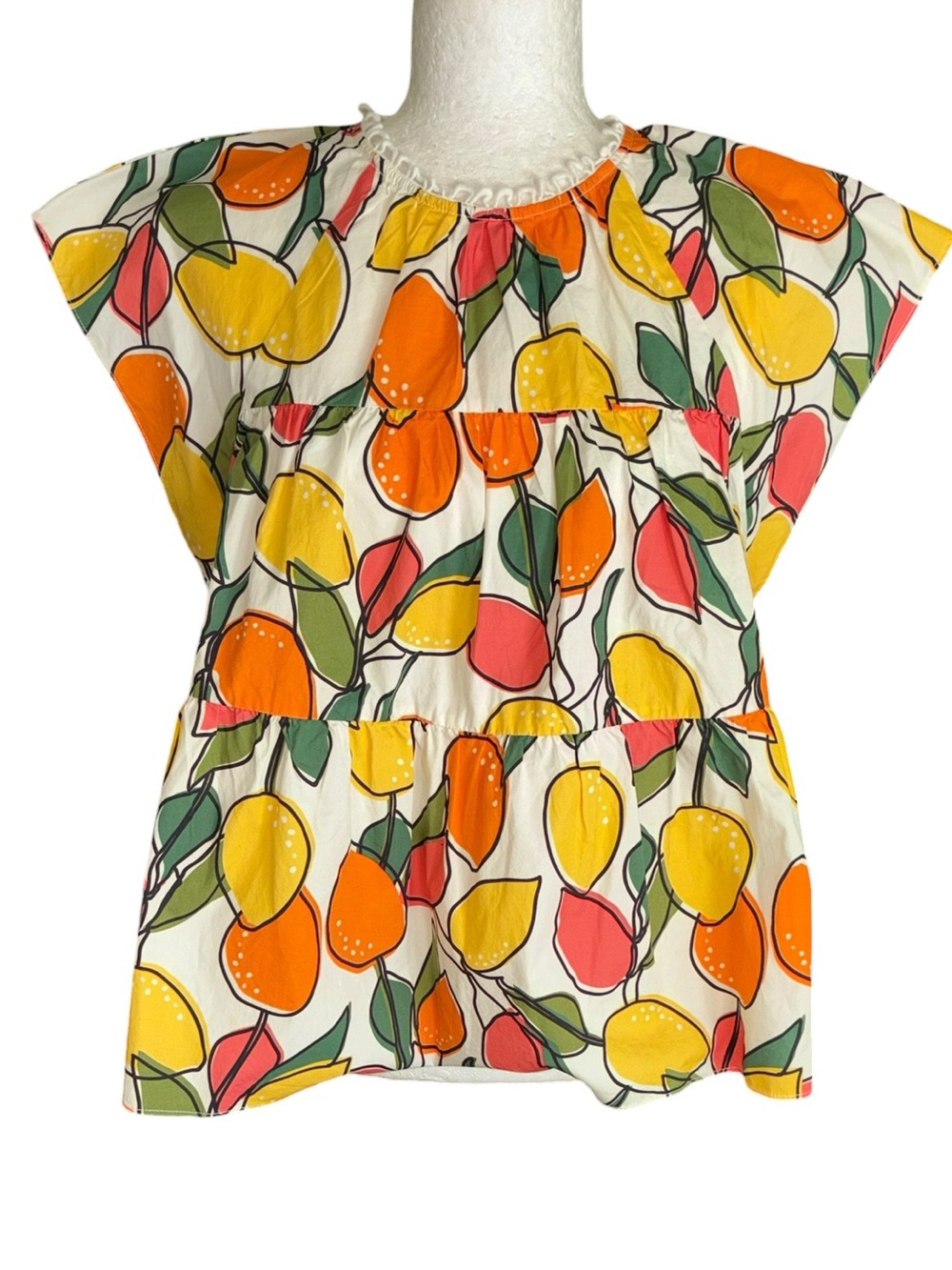 Crosby by Mollie Burch Becky Citron Lemon Orange Print Blouse - S